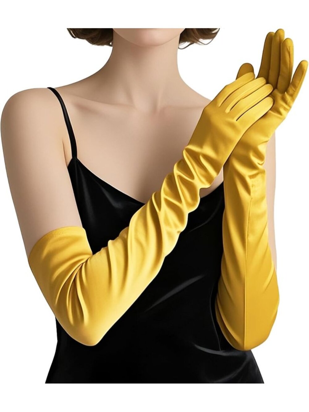 Women's Yellow Elbow Length Opera Tea Party Extra Long Flapper Gloves